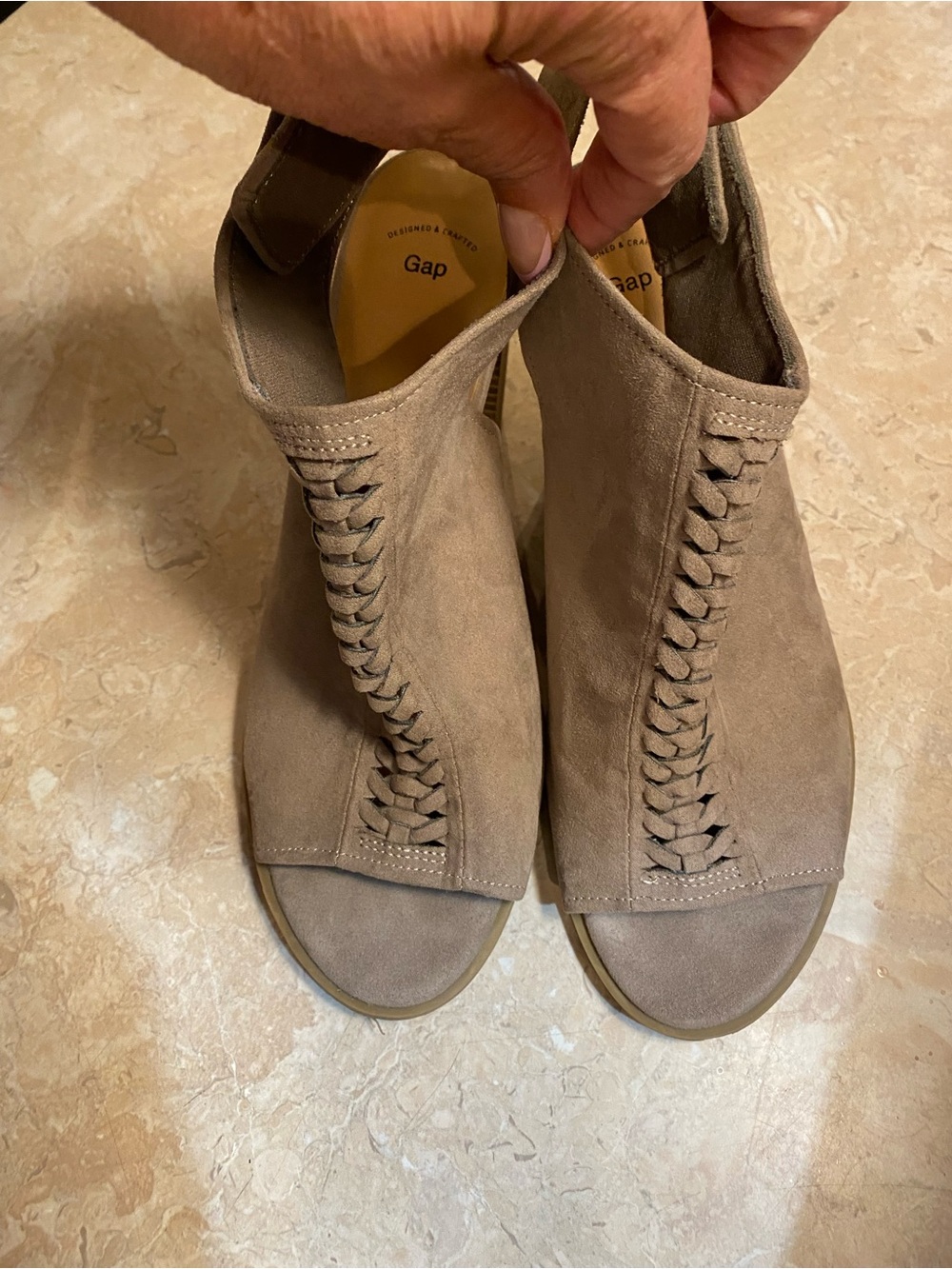 GAP Taupe Braided Open-Toe Suede Heeled Booties
